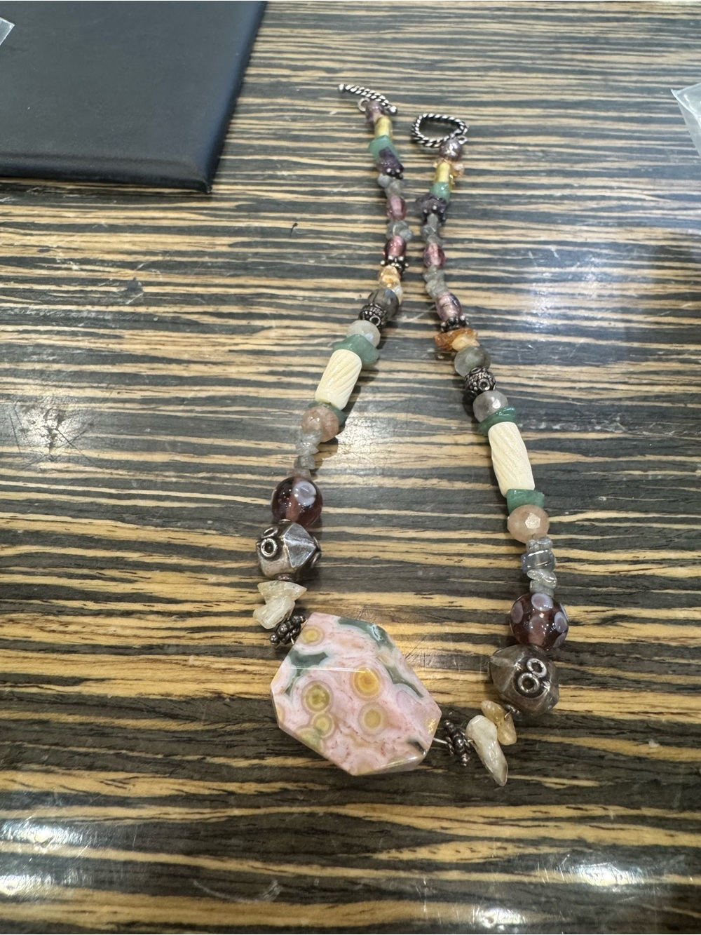 Boho Sterling Silver Multi-Gemstone Ocean Jasper Collar Choker Necklace ~15.25”